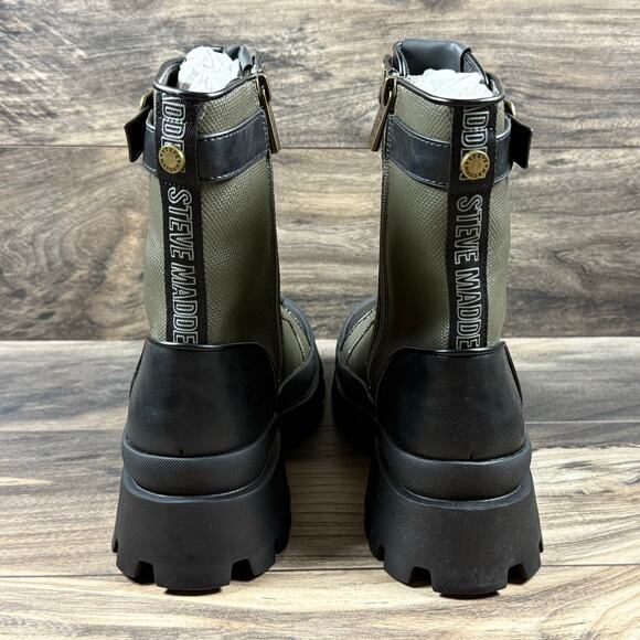 NIB Steve Madden Matriarch Leather Mixed Media Ankle Combat Boots Olive Multi 8M - Picture 6 of 10